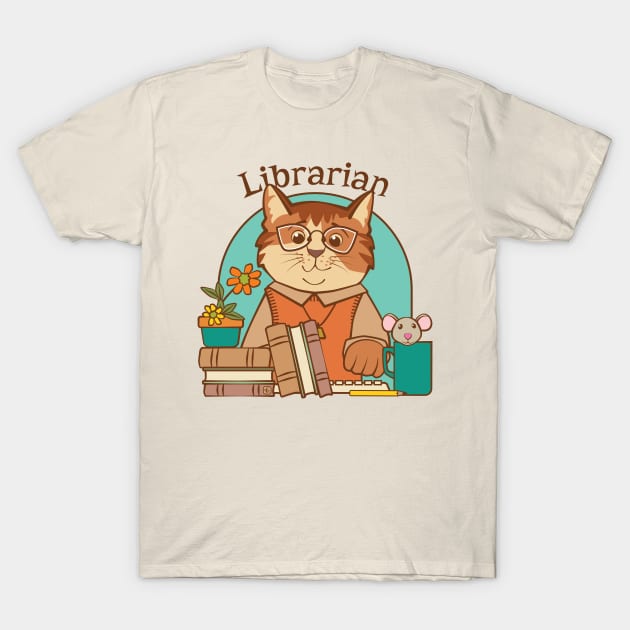 Busy Librarian Cat and Mouse T-Shirt by Sue Cervenka